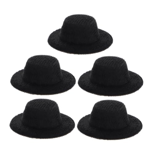 Abaodam 5 Stück Mini-Hut Minihüte zum Basteln Mini-Zylinder aus Filz Puppe Miniaturhut Kappe Puppenkleidung Puppenaccessoire schirmmützen Kawaii kleine hüte Miniaturhüte aus Stoff Black von Abaodam