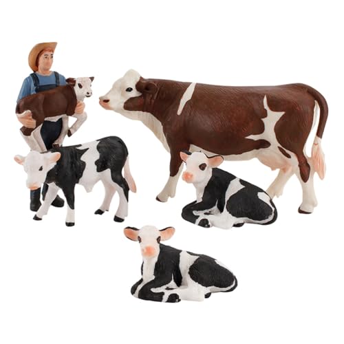 Abaodam 5 Stück Mini-Rinderfiguren: Simulierte Rinder, realistische PVC-Kuhfiguren, Simulations-Kuhmodell, Miniatur-Nutztierfiguren, Lernspielzeug von Abaodam