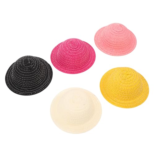 Abaodam 5 Stück Miniatur-puppenhüte, Handgewebte Strickmützen Aus Strohimitat, Für Puppenhäuser, Zum Spielen, Sonnenkappe Für Puppen, Sommerzubehör, DIY-basteldekoration von Abaodam