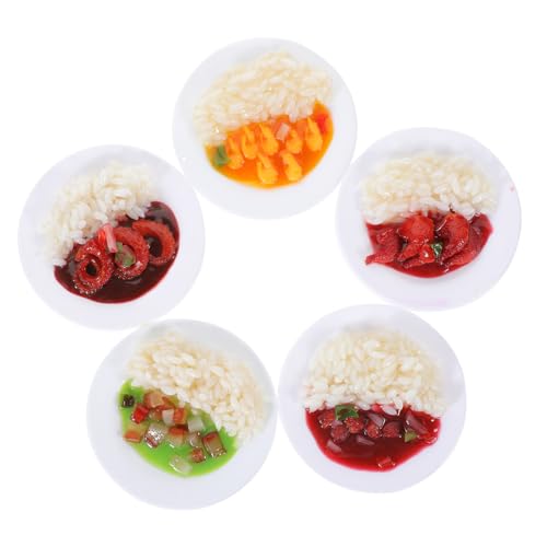 Abaodam 5 Stück Teiliges Chinesisches PVC Food Model Realistische Simulation von Gedecktem Reis mit Hühnchen Gemüse und Garnelen Leichte Dekoration und Fotorequisiten für Küche und von Abaodam