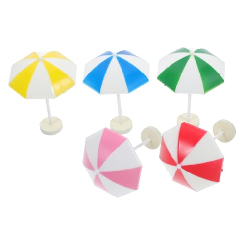 Abaodam 5 Stück Teiliges Mini Strandsonnenschirm Miniatur Puppenhaus Sonnenschutz Sicherer Stabiler Fein Gearbeitet für Mikrolandschaften Garten und Partydekoration von Abaodam