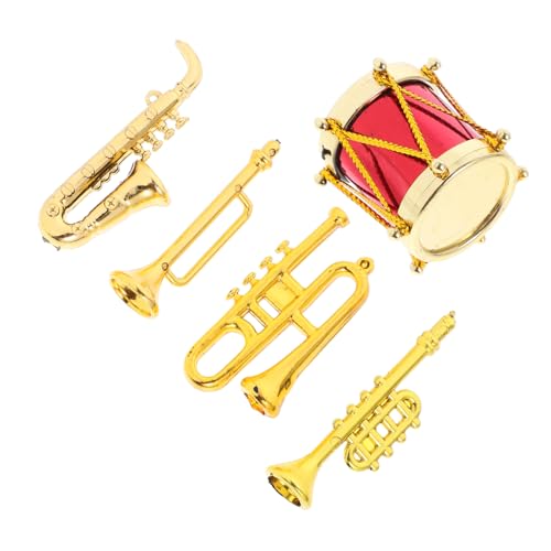 Abaodam 5 Stück Teiliges Miniatur Musikinstrumenten Set für Puppenhaus Klassische Mini Saxophon und Schlagzeug Trompete Waldhorn Mittleres Blasinstrument Realistische Mini Dekoration für von Abaodam