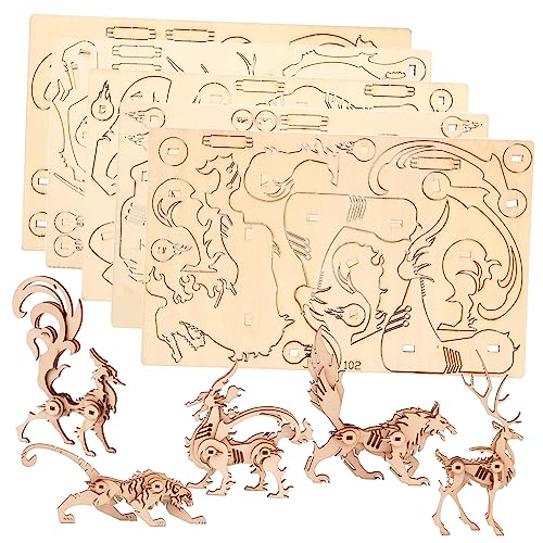 Abaodam 5 x Tier-Holzpuzzles zum Selbermachen, Spielzeug für Jungen, sicher, pädagogisch für Zuhause, Büro, Dekoration für Geburtstage, Weihnachten von Abaodam