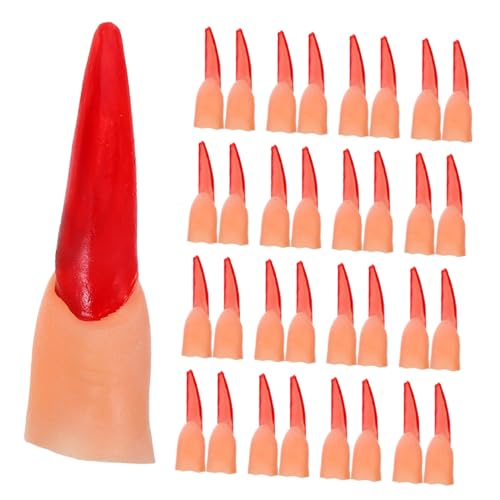 Abaodam 50 Stück Halloween Fake Finger Covers mit Roten Nägeln Langlebige Plastik-Halloween-fingertipps für Kostüme Cosplay Partydeko Performances und Grusel-streiche von Abaodam