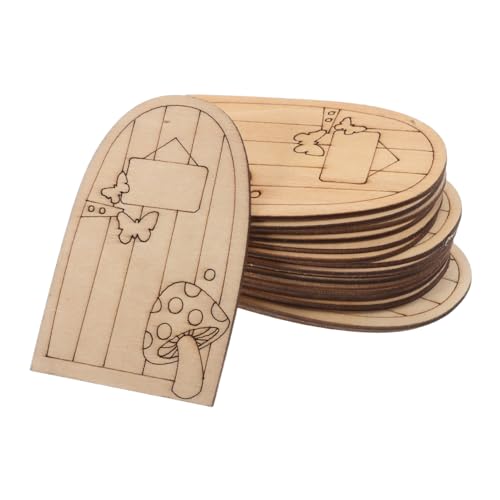 Abaodam 50pcs Märchen Tür Kit Miniatur Tür Puppenhaus Zubehör Puppenhaus Feentür Miniatur Feentür Mooslandschaft Feentür Wichteltür für Gärten Feentüren Beige Holz von Abaodam