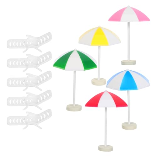 Abaodam 5Sätze Miniatur Regenschirm mit Stühlen Strand Deko für Puppenhäuser Kreative Mikro Landschaftsdekorationen und Fotografie Requisiten Robustes Kunststoffdesign von Abaodam