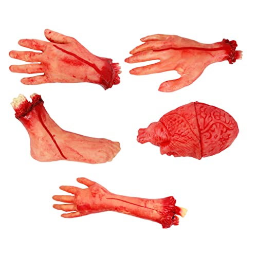 Abaodam 5st Requisiten Für Abgetrennte Gliedmaßen Beängstigende Gefälschte Hand Hölzerne Flöte Blutiges Handherz Blutige Leichenteile Blutige Hand Rot Unheimlich Menschlicher Körper Vinyl von Abaodam