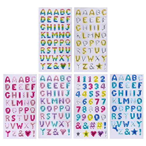 Abaodam 6 Bögen Glitzernde Zahlen- und Buchstabenaufkleber 3D-Alphabet-Puzzle-Aufkleber Leicht Abziehbare Aufkleber für Abschlussdekorationen Aufkleber für Grußkarten Bastelprojekte von Abaodam