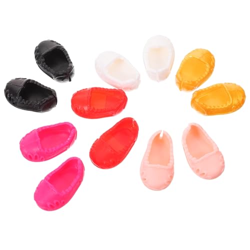 Abaodam 6 Paare Puppenschuhe Miniatur Schuhe Flach Bequem Langlebig Modische Accessoires für Puppen in Schwarz Rot Weiß Gold von Abaodam