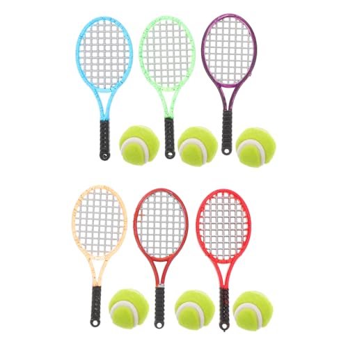 Abaodam 6 Sets Mini Sportartikel Mini Tennisschläger Miniaturfiguren Miniaturprodukte Miniatur Puppenhauszubehör Miniatur Tischtennisschläger Miniatur Dinge Beflockung von Abaodam