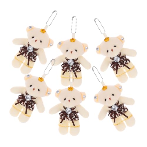Abaodam 6 Stück Hochzeitsbär- Plüschbär Schlüsselanhänger Kuscheltier Bär kleine Bären Mini-Bärenfiguren Puppe kleines Bärenspielzeug entzückender Bärenanhänger Stoff Brown von Abaodam