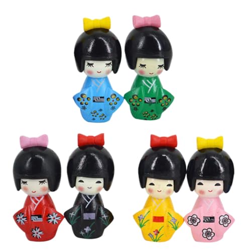 Abaodam 6 Stück Japanische Puppe Kimono Puppe Puppe Asiatische Volksfiguren Mädchen Kimono Holzspielzeug von Abaodam