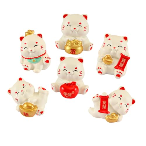 Abaodam 6 Stück Miniatur Glückskatze Deko aus Resin Bunte Kleine Katzenfiguren für Garten Balkon Auto Langlebig Detailreich Kompakt Tier Dekoration für Zuhause und Outdoor von Abaodam