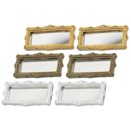 Abaodam 6 Stück Miniatur Spiegel für Puppenhaus Klassische Resin Spiegel Antik Silber Gold für Kreative Spiel Szenarien und Dekoration von Abaodam