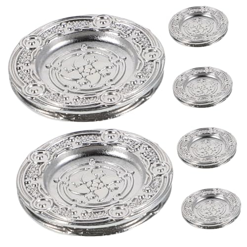Abaodam 6 Stück Puppenhausplatte Küchenzubehör Für Puppenstuben Puppengeschirr Mini- -tablett-Dekorationen Puppenhaus-miniaturen Mini Doll House Kitchen Ware Miniteller Silber Legierung von Abaodam