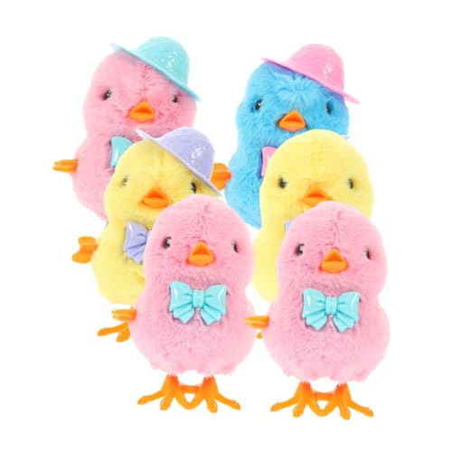 Abaodam 6 Stück Teiliges Aufziehspielzeug Kleine Plüsch Küken Wind Up Hühner mit und Krawatten Bunte Mechanische Spielzeuge für Ostern von Abaodam