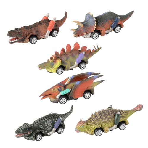 Abaodam 6 Stück Teiliges Dinosaurier mit Rückzieh Autos Cartoon Design Plastik Pull Back Fahrzeuge für Jungen und Mädchen Kinderfreundlich Batteriefrei Leicht und Unterhaltsam von Abaodam
