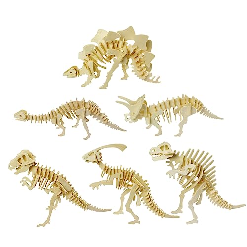 Abaodam 6 Stück Teiliges Holz Dinosaurier Puzzle Lustiges Lehrreiches für Stegosaurus Triceratops und Hadrosaur Fördert die Hand Augen Koordination und Farbempfindung von Abaodam