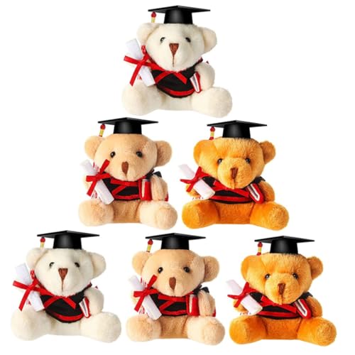 Abaodam 6 Stück Teiliges Plüschbär mit und Doktorhut Weiche Abschlussbär Schlüsselanhänger Cartoon Bär Anhänger als und Taschen Deko in Weiß Hellbraun und Dunkelbraun von Abaodam
