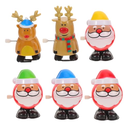 Abaodam 6 Stück Weihnachtsaufziehspielzeug mit Lustigen Beweglichen Rentieren und Weihnachtsmann Langlebige Kunststoff-Metall-Materialien Detailreiche Festliche Wind-up Figuren für von Abaodam