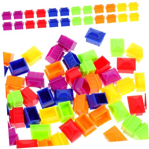Abaodam 60 Stück Monopol Schachfiguren Spiele Brettspiel-Ersatzhaus Chess Pieces brettspiel zubehör Miniaturhäuser Fantasiespiel Siegesspielhaus Kleine Hausspiel-Requisite Plastik von Abaodam