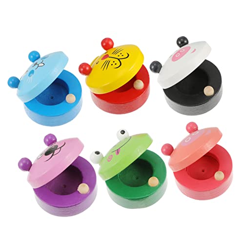 Abaodam 6Stücke Teiliges Holzspielzeug Castanet für Pädagogisches Musikinstrument mit Cartoon Design für Jahre Farbenfroh und Drinnen und Draußen von Abaodam