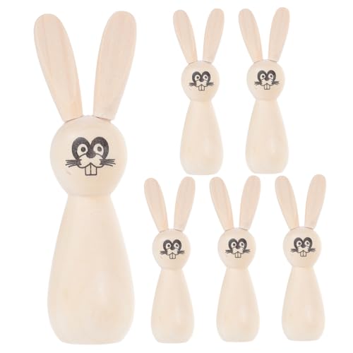 Abaodam 6pcs Ostern Holz Kaninchenkleiderpuppen Unvollendet Für DIY Craft Nature Blank Tierfiguren Für Heim- Und Partydekorationen von Abaodam
