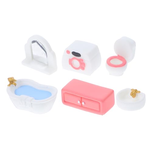 Abaodam 6pcs Puppenhaus Badezimmer Miniatur Möbel Spielzeug Puppenhaus Duschraum Waschmaschine WC Badewanne Spiegel Waschbecken Schrank Modell Zubehör von Abaodam
