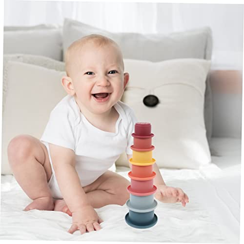 Abaodam 7 Stück Teiliges Bunte Stapelbare Silikon Spielbecher rutschfest Sicher für Junge Mädchen Fördert Feinmotorik und Farberkennung Interaktives Badespielzeug für Kleinkinder Ab von Abaodam