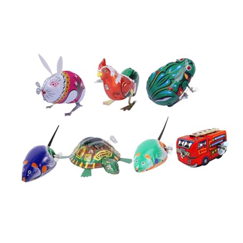 Abaodam 7 Stück Teiliges Vintage Aufziehspielzeug Retro Blechspielzeug Wind Up Toy Modell mit Buntem Design Fördert Feinmotorik und Aktives Lernen von Abaodam