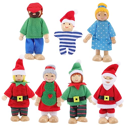 Abaodam 7Stücke Teiliges Weihnachtsfamilienpuppen Aus Holz Mini Puppen Für Bewegliche Figuren Für Puppenhaus Und Kreatives Fördert Fantasie Und Soziale Fähigkeiten von Abaodam
