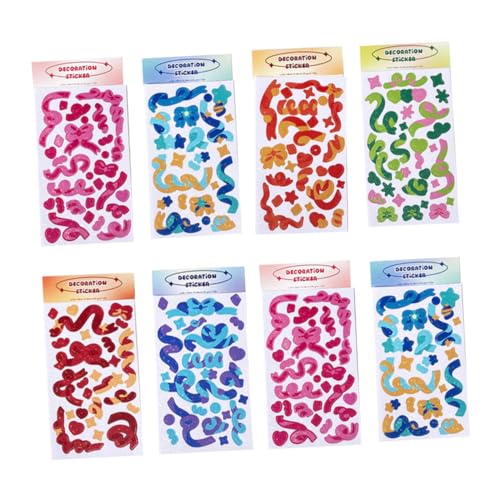 Abaodam 8 Blätter Handbuch-Aufkleber Bunte DIY-Aufkleber Sammelalbum-DIY-Aufkleber Entzückende Fotoaufkleber Selbstklebende Scrapbooking-Aufkleber Handwerks-Journal-Aufkleber PVC von Abaodam