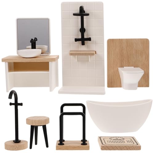 Abaodam 8-Teiliges Puppenhaus-Badezimmer-Set Puppenhaus-Toilettenmöbel Badewannenmodelle Puppenhaus-Badezimmermöbel Badewanne Im Maßstab 12 Puppenhaus-Toilette Für Puppenhaus von Abaodam