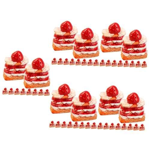 Abaodam 80 STK Erdbeer-Sahne-Torte Simulation Kuchen Mini-Kuchen-Modell Mini- -Rollenspiel Kuchen Requisiten Gefälschter Kuchen Mini-Dessert Dreidimensional Harz Rot Zubehör von Abaodam