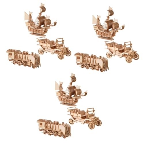 Abaodam 9 Sätze Puzzles aus Holz Holzzüge Bausteine ​​für Kinder Spielzeug spaß Rätsel Modelle Holzpuzzles für Kinder Holzpuzzle für Jungen hölzern Bahn Segelboot aus Holz Modellauto 3D von Abaodam