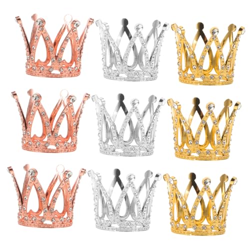 Abaodam 9 Stück Teiliges Kronen Cupcake Toppers mit Funkelnden Strasssteinen Kleine Prinzessin Tiara Kuchen Dekorationen in Gold Silber und Roségold für Kindergeburtstag Hochzeit und Party von Abaodam