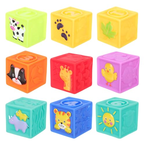 Abaodam 9-teiliges Baby-baustein-Set Weiches Pädagogisches Stapelspielzeug Für Jungen Und Mädchen PVC-bausteine Frühes Lernspielzeug Für Kleinkinder von Abaodam