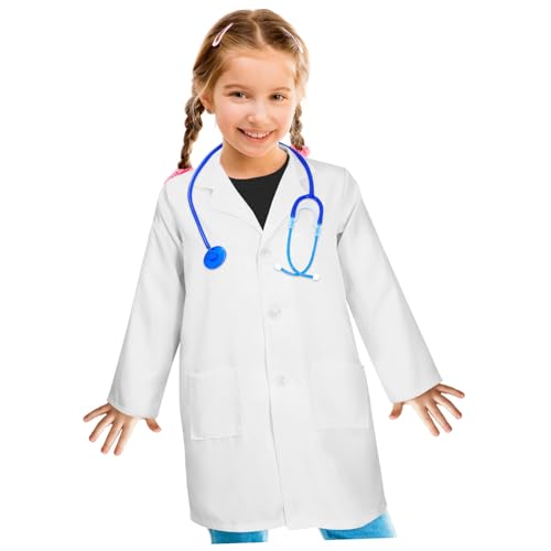 Abaodam Arztkittel aus Baumwolle mit funktionierendem Hörgerät Atmungsaktiv und Langlebig Große Taschen für Arztspielzeug für Fasching Rollenspiele und Schulaufführungen von Abaodam