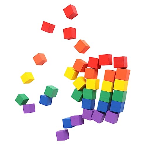 Abaodam 100 Stück Quadratische Holzblöcke Würfelblöcke Set Holzbausteine Farbige Bausteine ​​für Kinder Zahlen-Matching-Spielzeug von Abaodam