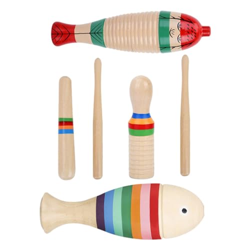 Abaodam 3 Sätze Musikinstrumentenset Musical Instruments Music Instruments Guiro-Instrument im Fischstil musikalische Glocken pfeift Fischförmiges Guiro-Musikinstrument Schlaginstrument von Abaodam