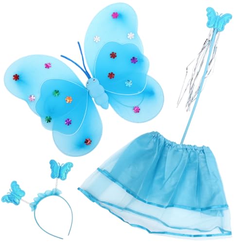 Abaodam Butterfly Fairy Kostüm für Mädchen mit Flügeln Rock Haarreif und Zauberstab Blaues Schmetterlingskostüm für Karneval Bühne Tanz und Kostümparty von Abaodam
