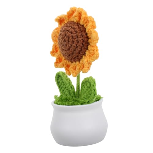 Abaodam Gehäkelter Sonnenblumen-strickblumenstrauß, Kleine Topfpflanze, Schreibtischdekoration, Handgefertigter Gestrickter Blumentopf, Auto-armaturenbrett- Für Zuhause Und Büro von Abaodam
