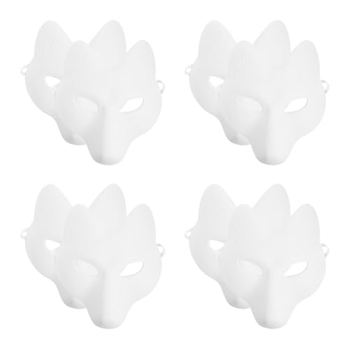 Abaodam Halloween-Fuchsmaske 8 Stück Weiße Schlichte Blankomaske Diy-Tier Unbemalt Basteln Für Cosplay Maskenpartys Kostümzubehör von Abaodam