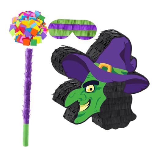 Abaodam Halloween Hexen Piñata mit Augenbinde und Papierkonfetti Mexikanisches Partyspiel Zubehör für Kindergeburtstag und Halloween Fest Dekoration von Abaodam