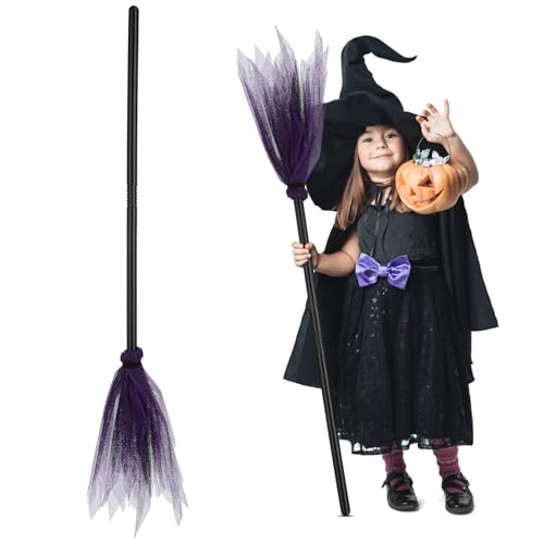 Abaodam Halloween-Hexenbesen aus Kunststoff: lila Zauberer Besen Requisiten – fliegender Cosplay-Stick – Halloween-Party-Kostüm-Zubehör von Abaodam