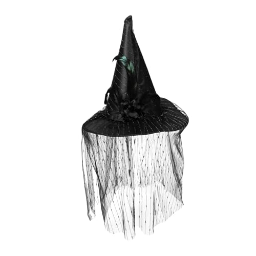 Abaodam Halloween Hexenhut Damen Silber Gestreift mit Spitze und Tüll Leichter Cosplay Hut für Kostüm Party Vielseitiges Halloween Foto Requisit Dekorativer Hexenhut für Erwachsene von Abaodam