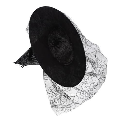 Abaodam Halloween Hexenhut Damen Verschleißfester Spitzen Hexenhut mit Spinnennetz Design Schwarzer Cosplay Hut für Halloween Party Kostüm und Festliche Verkleidung von Abaodam