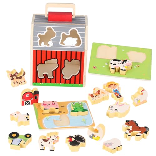 Abaodam Handgefertigtes Holzbauernhof-spielset für Kleinkinder Jahre Montessori Lernspielzeug mit Natürlichen Holz-tierfiguren Sicher und Robust für Vorschule und Zuhause Fördert von Abaodam