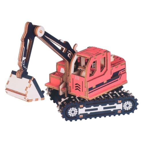 Abaodam Holz Zusammengebautes Baggerauto Spielzeugautos Spielzeugautomodell DIY Zusammenbauspielzeug 3D Holzpuzzle Zusammenbauauto Rot von Abaodam
