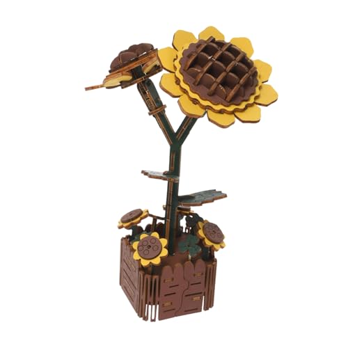 Abaodam Holzblumen Puzzle DIY Sonnenblumen Bonsai Bausatz Holz Blumen Bastelset Einfach Zusammenzubauen Familienaktivität Tischdekoration Wohnzimmer Schlafzimmer von Abaodam